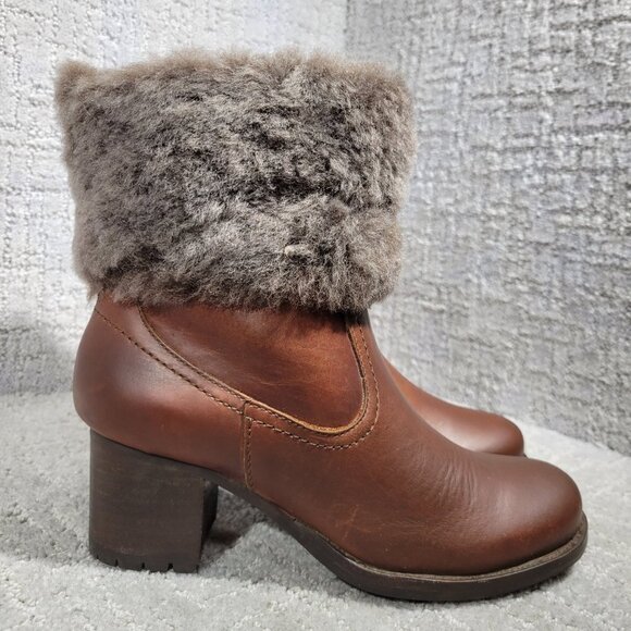 Trask Myrah Women's Size 6.5 M Brown Leather Shearling Trim Waterproof Booties - Picture 5 of 13